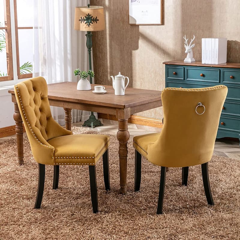 Dining Chairs Set of 6, Luxury Upholstered Velvet Kitchen Chairs Side Chair with Padded Seat Back and Solid Wood Legs