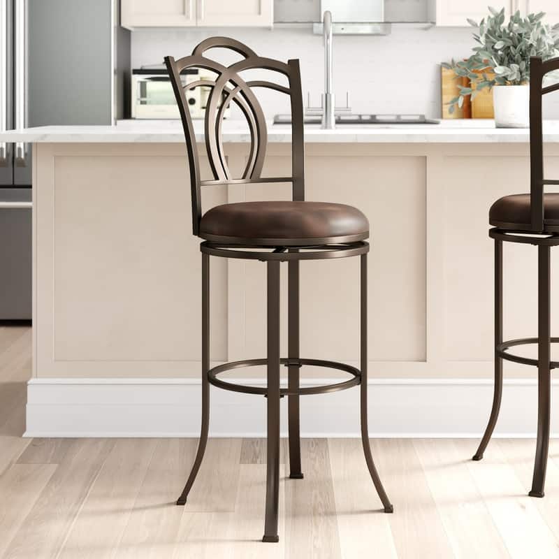 Khalifah Metal Swivel Bar Stool with Coffee Brown Seat
