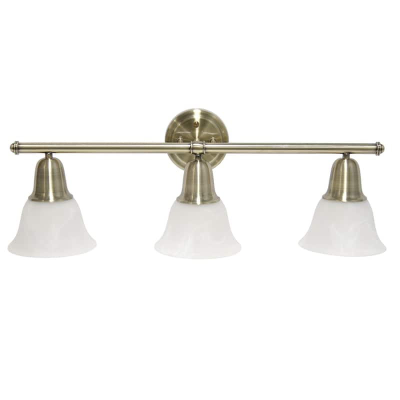 Wall Mounted Three Light Vanity Fixture with Alabaster Glass Bell Shade - 26.5" - Bronze and White