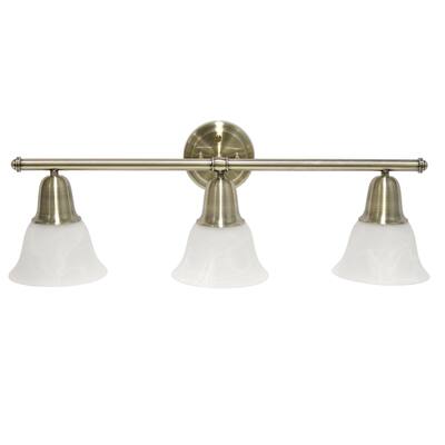 Wall Mounted Three Light Vanity Fixture with Alabaster Glass Bell Shade - 26.5" - Bronze and White