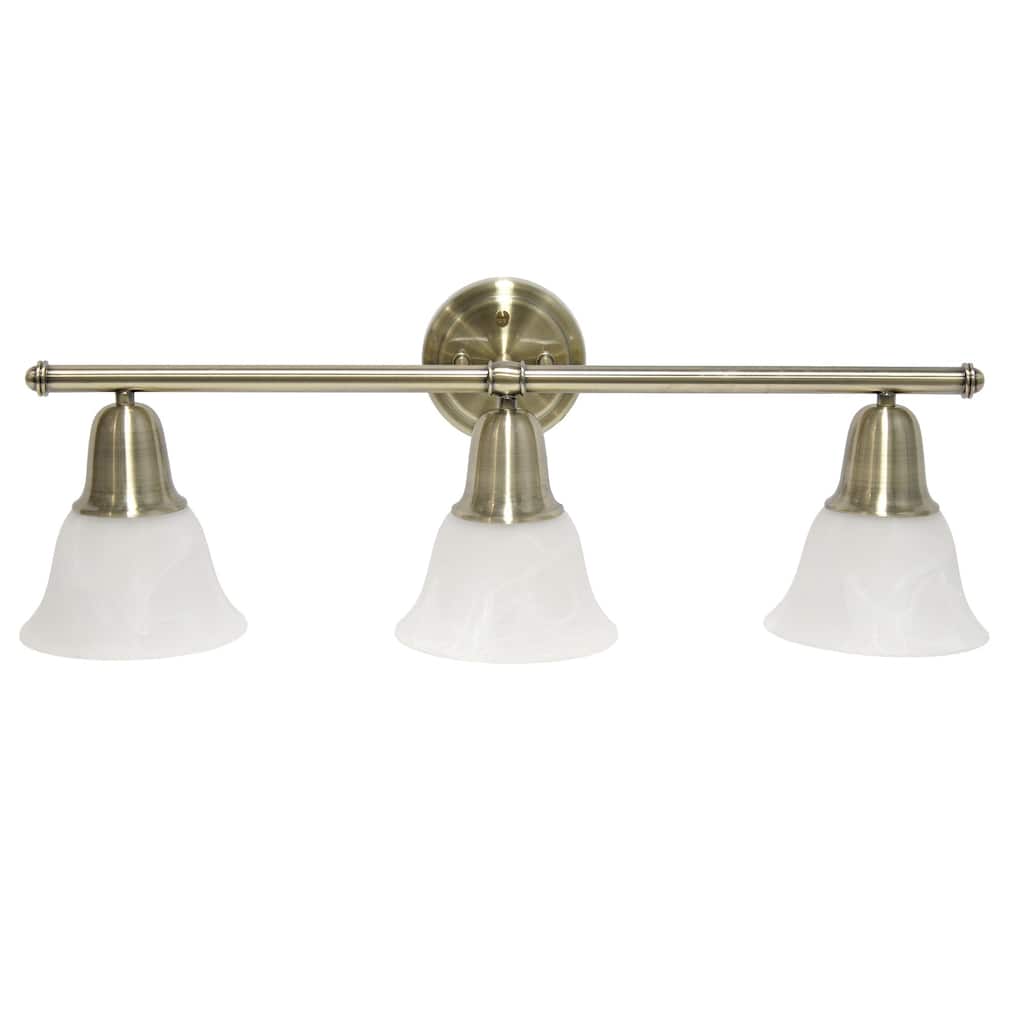 Wall Mounted Three Light Vanity Fixture with Alabaster Glass Bell Shade - 26.5" - Bronze and White