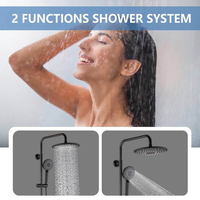 Wall Mounted Rain Showerhead and Hand Shower System with Adjustable Slide Bar (Rough-in Valve Included)