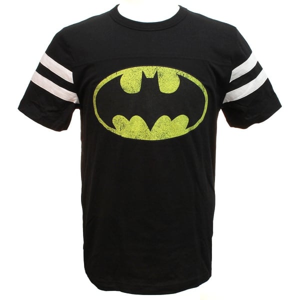 Shop Dc Comics Batman Classic Logo Striped Sleeves Black T Shirt Overstock 18434163