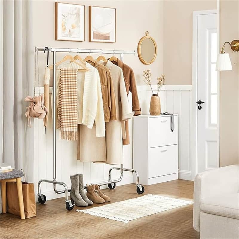 Clothes Rack with Wheels, Heavy Duty Garment Rack - 17.1"D x 59.1"W x 63"H - Silver
