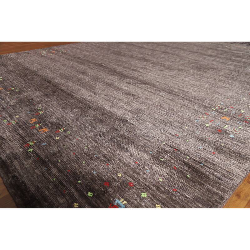 Hand Knotted Oriental 100% Wool Carpet Tribal Tribal Brown Gabbeh Area Rug - 9' 11'' X 7' 11''