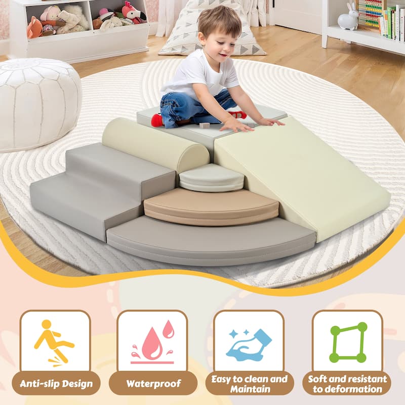 7-Piece Soft Foam Climbing Blocks for Toddlers,Soft Climb& Crawl Playset