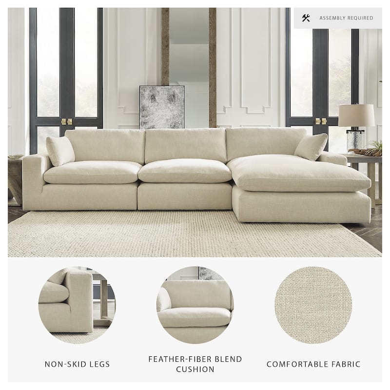 Signature Design by Ashley Elyza Beige 3-Piece Sectional with Chaise - 144" W x 68" D x 36" H