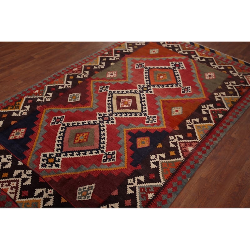 Reversible Kilim Qashqai Persian Vintage Rug Flatweave Wool Carpet - 4'11" X 8'3"