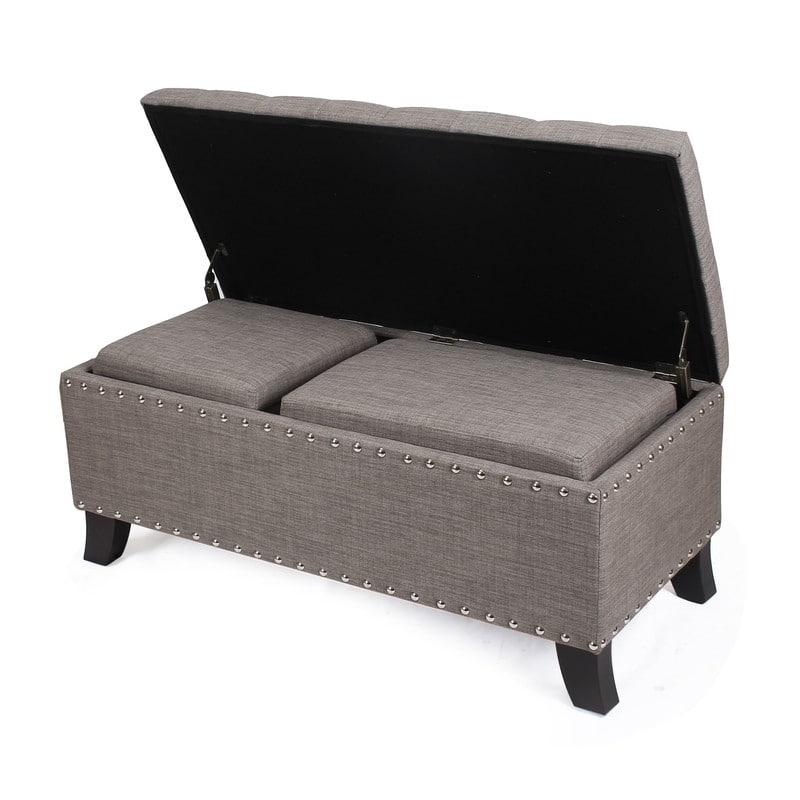 Adeco Set of 3 Linen Fabric Storage Ottoman Bench Lift Top Footstool