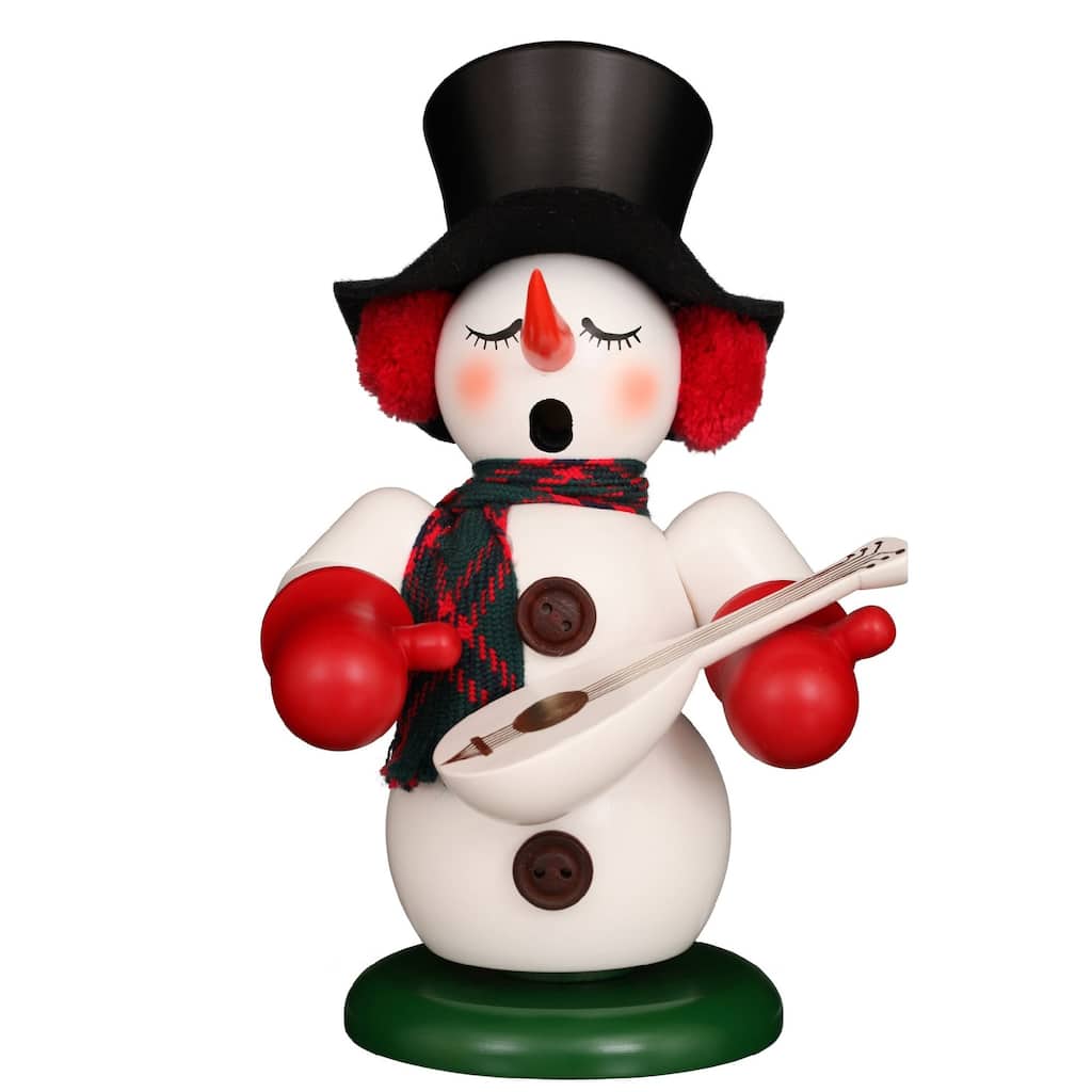 17” Snowman with Lute Christmas Handcrafted Wooden Smoker Figurine