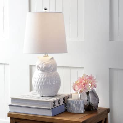 Gemma 20.5" Ceramic Mini LED Table Lamp, White Owl by JONATHAN Y