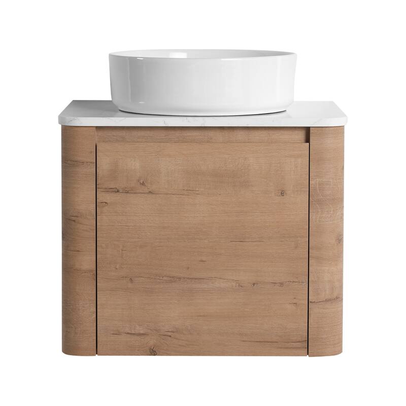 24'' Wall-Mounted Bathroom Vanity With Ceramic Art Sink & 1-Soft-Close Door,KD-Packing, Plywood