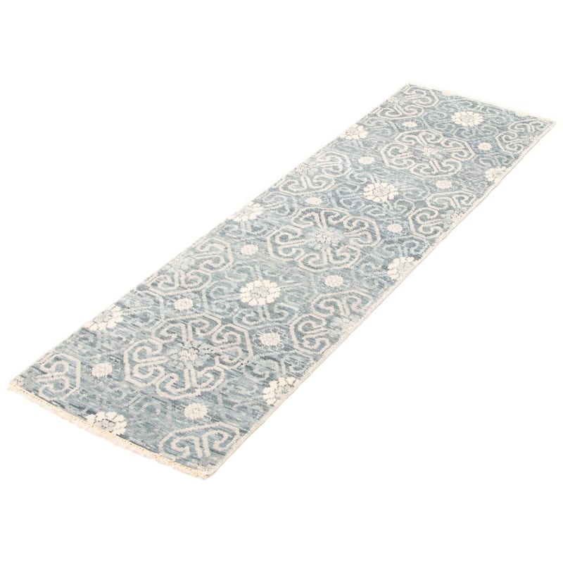 ECARPETGALLERY Hand-knotted Mystique Dark Teal Wool Rug - 8'0 x 2'4