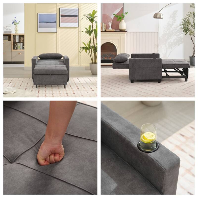 3-in-1 Pull Out Convertible Sleeper Chair w/ USB Ports,Wear Resistant