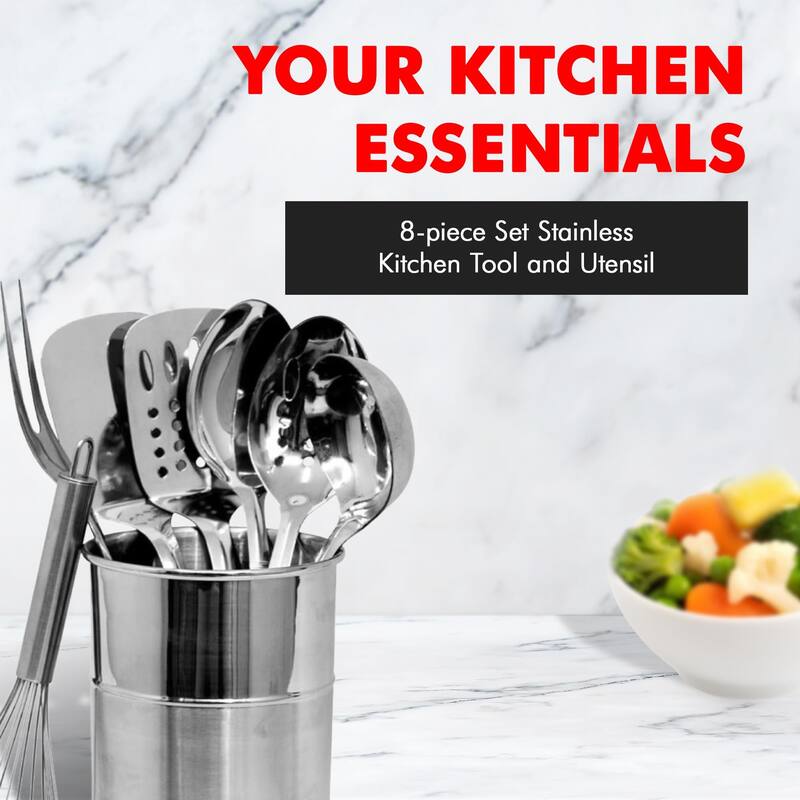 Chef Craft 8-Piece Stainless Steel Kitchen Utensils Set with Utensil Holder