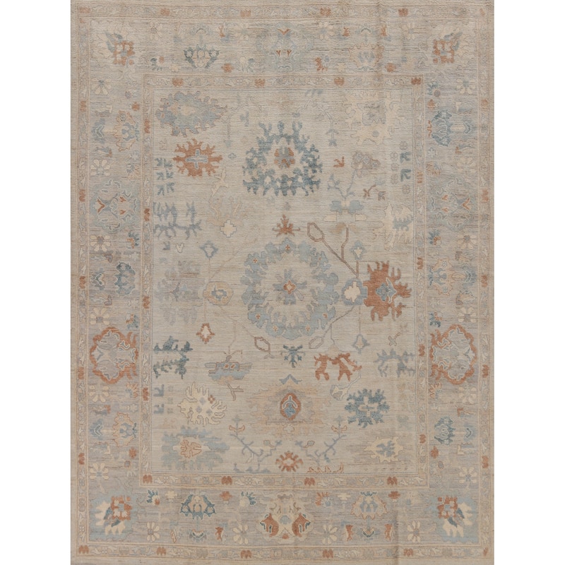 Hand Knotted Oriental 100% Wool Carpet Transitional Medallion Beige & Ivories Oushak Area Rug - 9' 10'' X 8' 1''