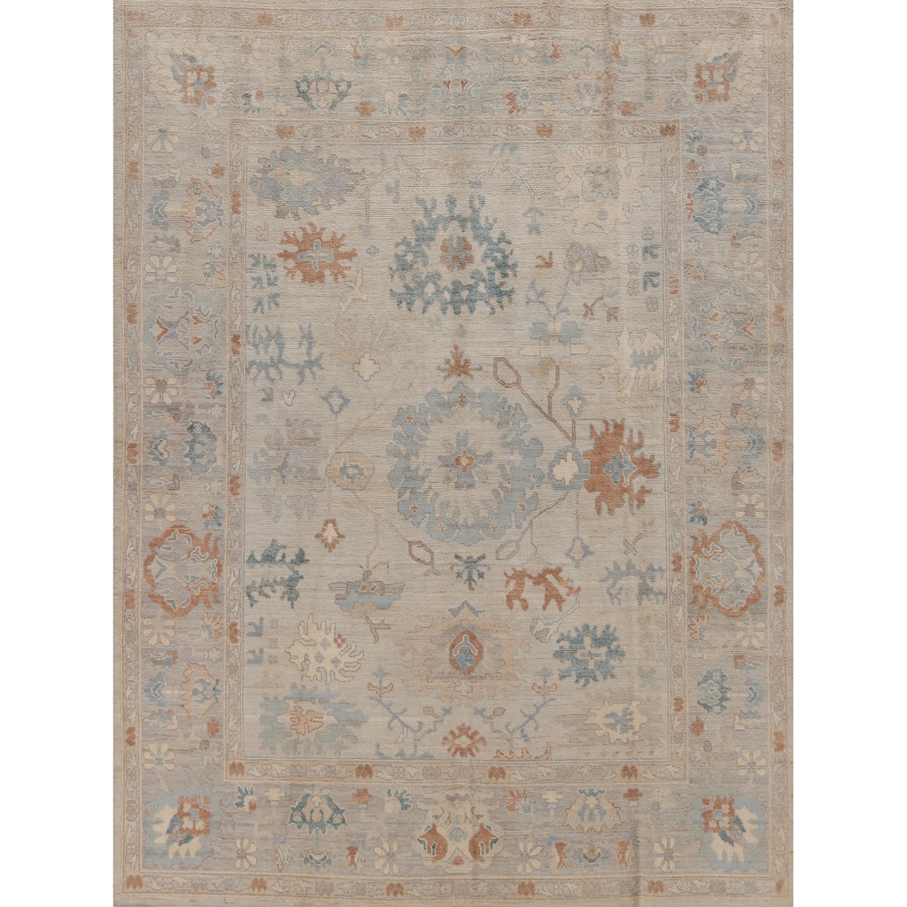 Hand Knotted Oriental 100% Wool Carpet Transitional Medallion Beige & Ivories Oushak Area Rug - 9' 10'' X 8' 1''