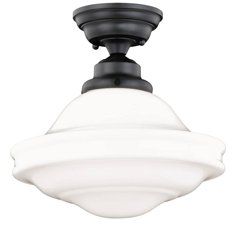 Huntley Farmhouse Semi-flush Mount Ceiling Light with White Schoolhouse Glass