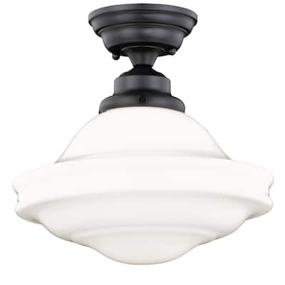 Huntley Farmhouse Semi-flush Mount Ceiling Light with White Schoolhouse Glass