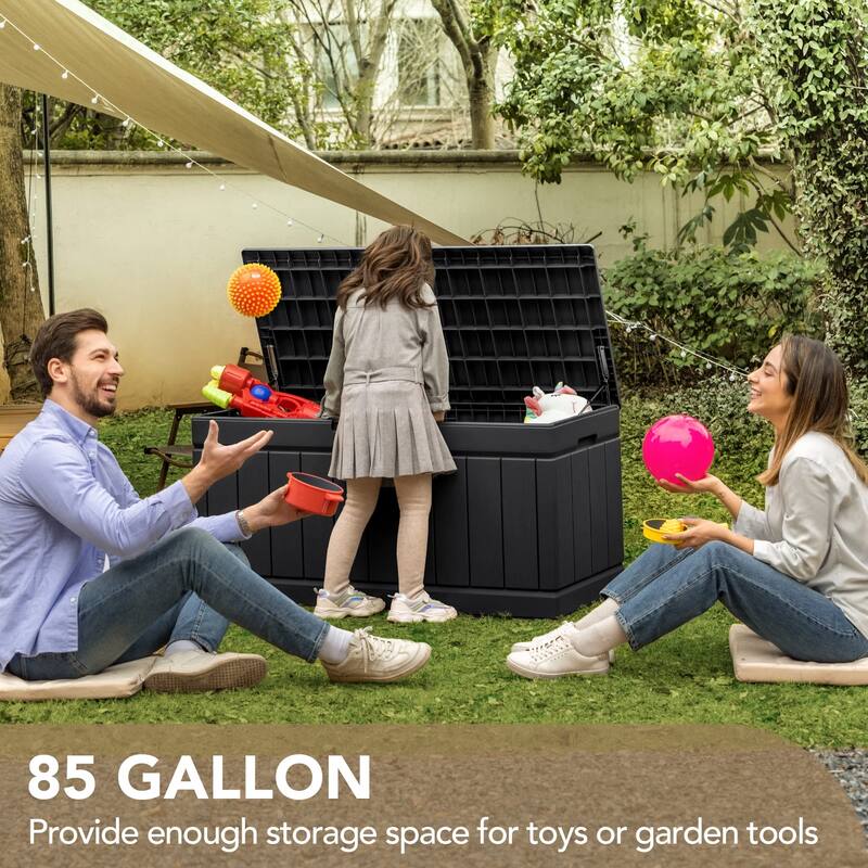 85 Gallon Deck Box Lockable Resin Outdoor Storage Box waterproof Outdoor Container for Patio Furniture Cushions