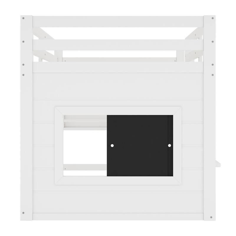 Kids Playful Loft Bed with Built-in Bookshelf and Sliding Chalkboard