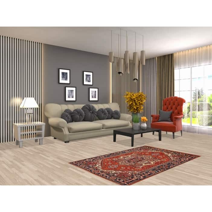 Hand Knotted Oriental 100% Wool Carpet Traditional Medallion Oranges & Rust Heriz (serapi) Area Rug - 5' 1'' X 3' 1''