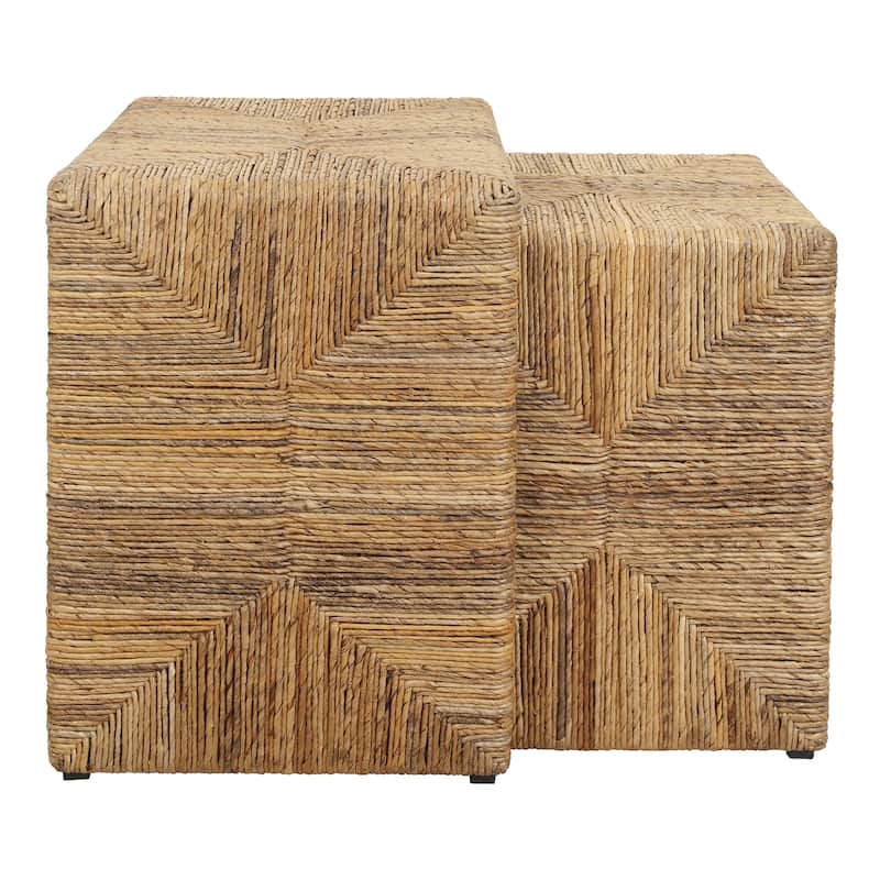 NPD Furniture Kanza Woven Abaca Rectangular Nesting Side Tables, Set of 2