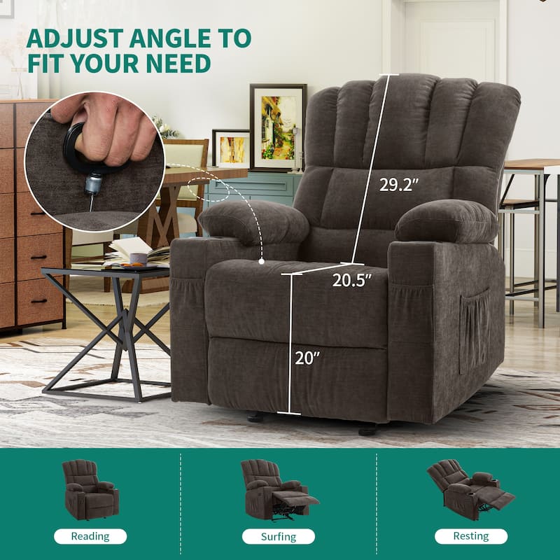 Moasis Velvet Upholstered Massage Manual Reclining Power Lift Recliner Chair