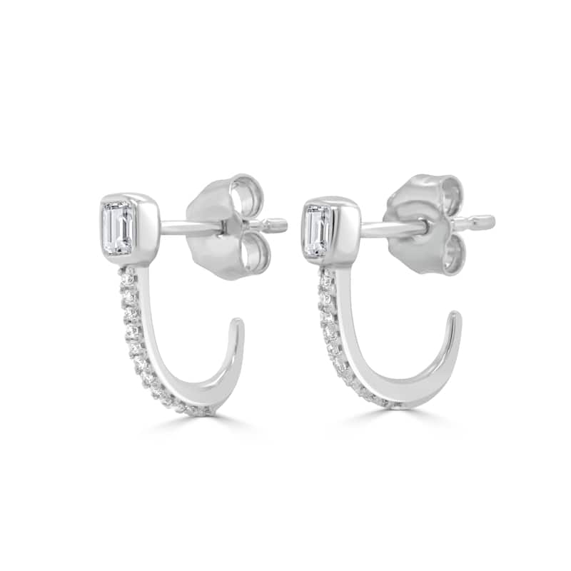 Joelle Collection 14K Yellow Gold Emerald Cut And Round Diamond Hook Earrings