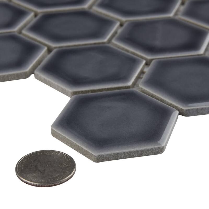 Merola Tile Hudson Due 2" Hex Storm Grey 10-7/8" x 12-5/8" Porcelain Mosaic Floor and Wall Tile