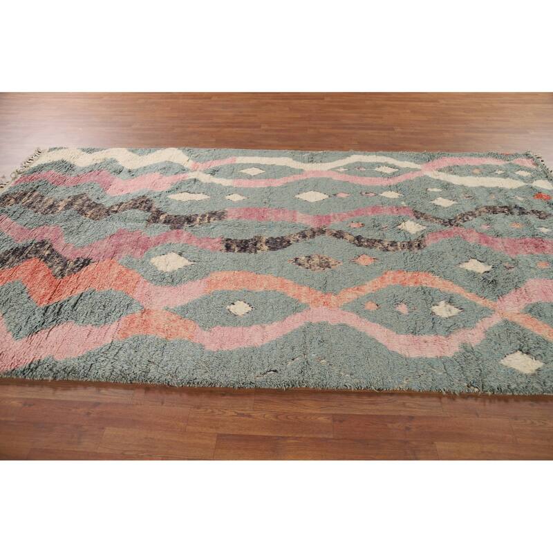 Moroccan Oriental Area Rug Hand-Knotted Wool Carpet - 6'1" x 10'11"