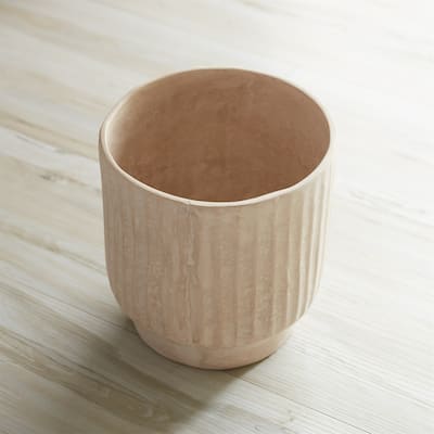 Ribbed Paper Chalk Vase - 7.75" - Beige