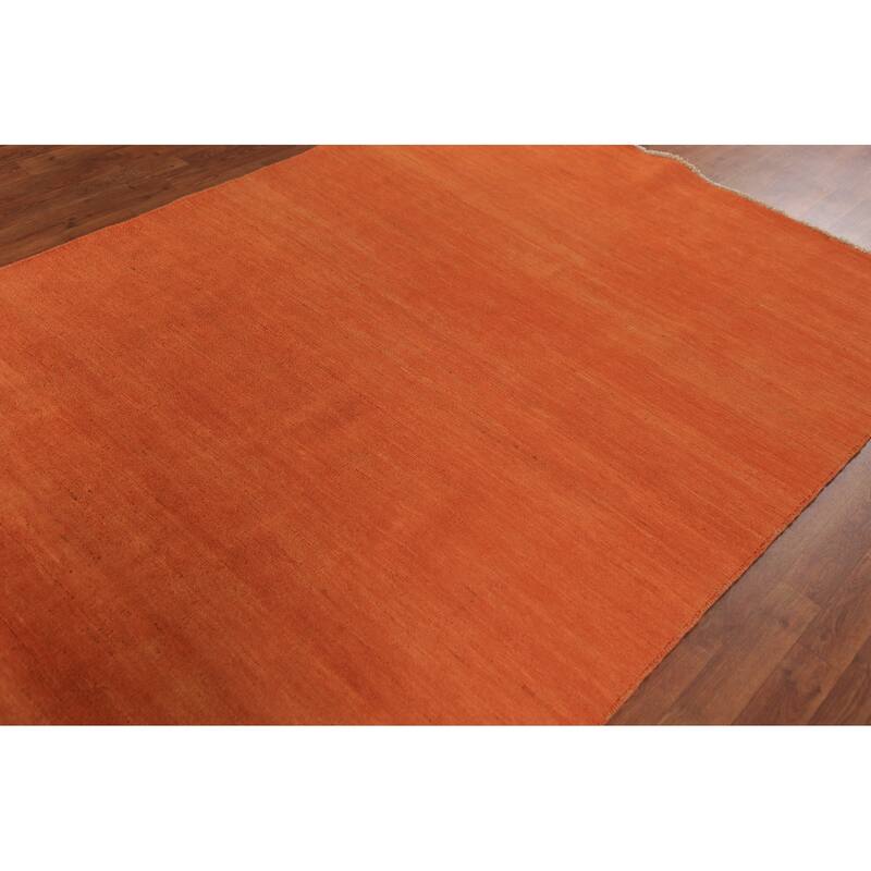 Orange Modern Gabbeh Oriental Area Rug Solid Hand-Knotted Wool Carpet - 5'3" x 7'11"