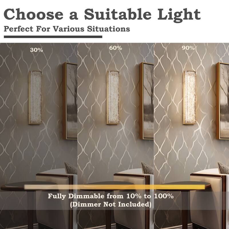 Mid-Century Modern 1-Light Gold LED Wall Sconces Glam Resin Rectangle Vanity Light Fixture for Bathroom