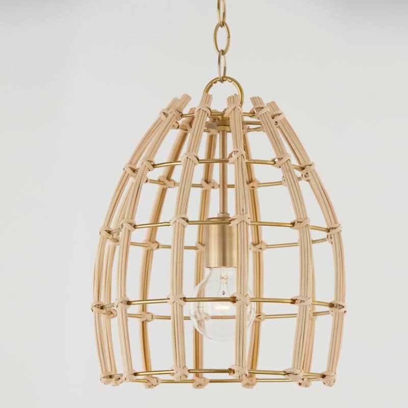 Wren 1-light Matte Brass Small Pendant w/ Handcrafted Rattan