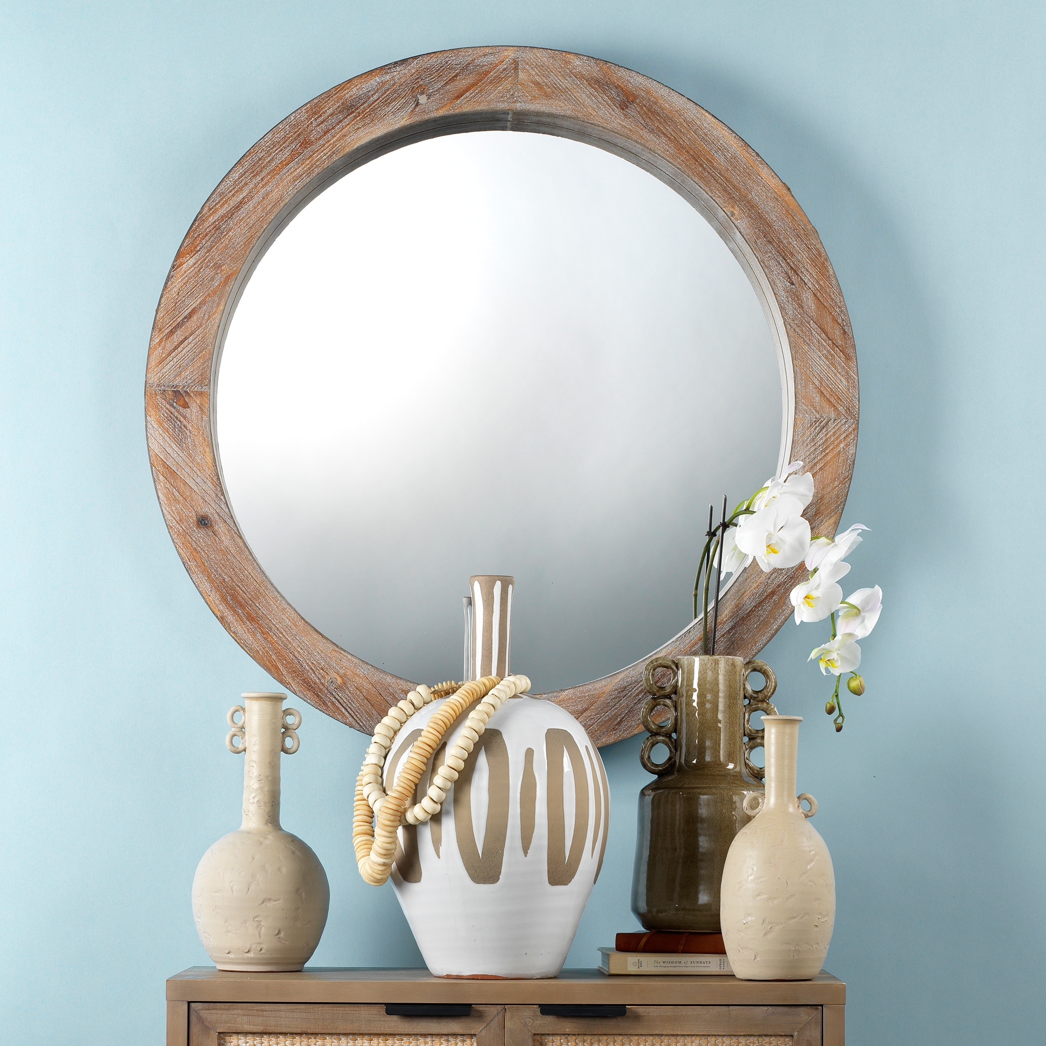 Alden Decor Kurtis Reclaimed Wood Round Mirror