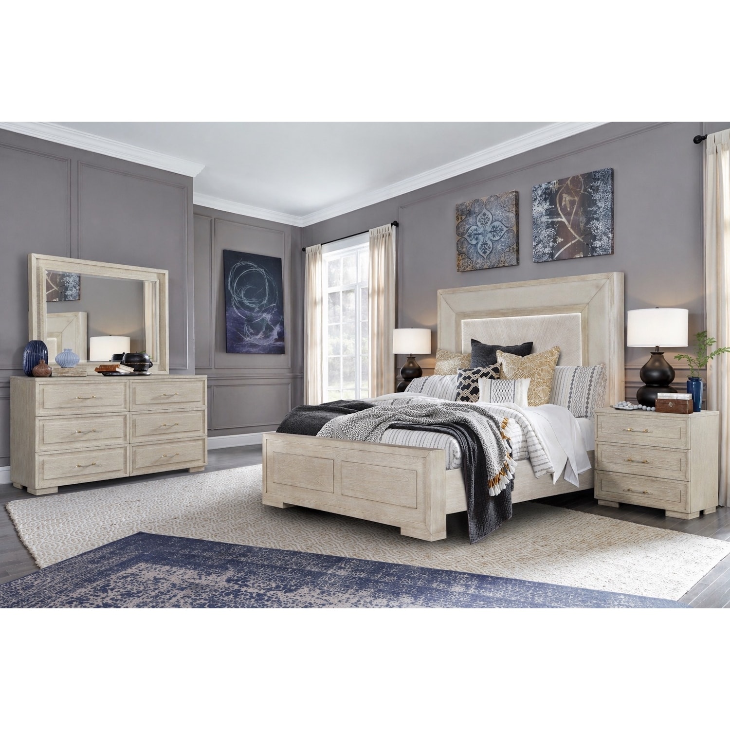 Celine Contemporary Wood Bedroom Set with LED Lighting