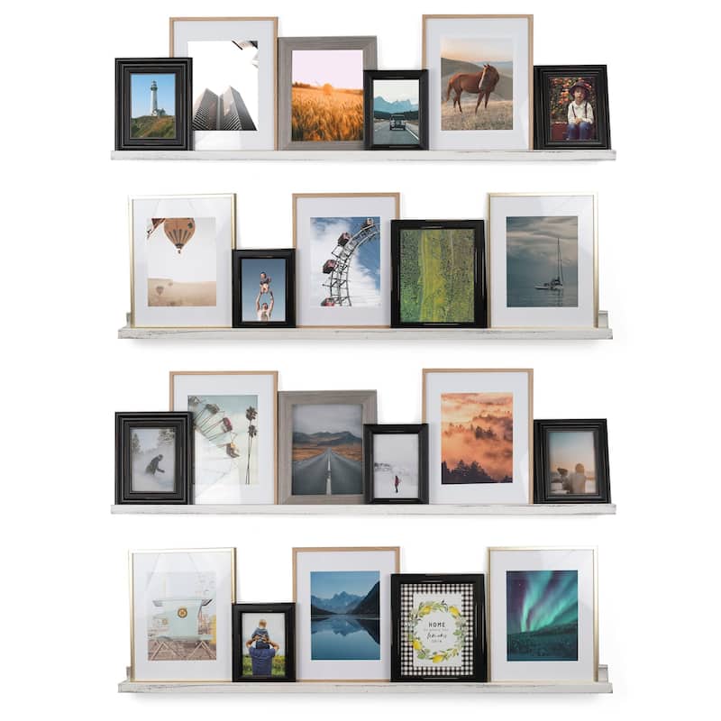 Rustic State Set of 4 Wall Mounted Shelves 52 Inch Photo Ledge - Burnt White
