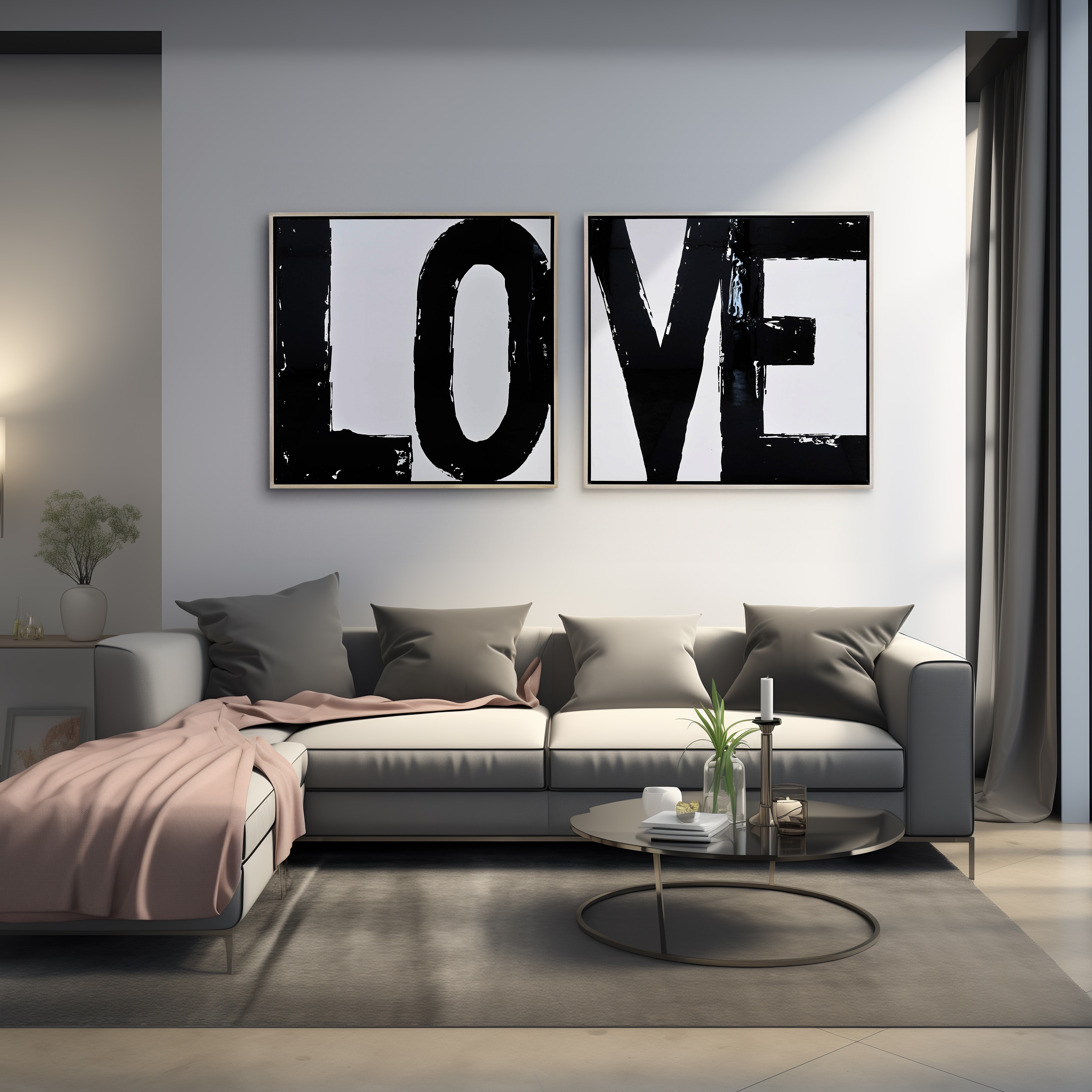 Sagebrook Home Modern Set of 2 Love Pop Art Frames, Black, Gray