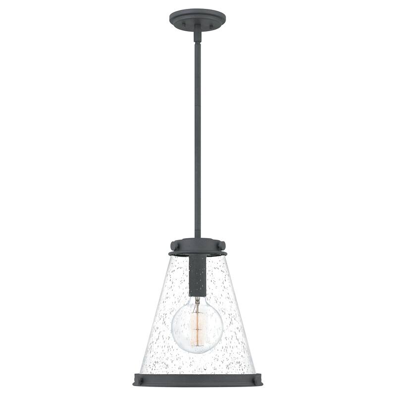 Quoizel Bristol 1-Light Industrial Mini Pendant with Seeded Glass - Mottled Black