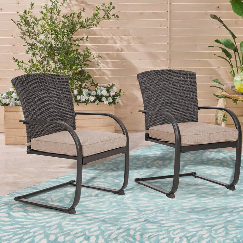Patio 2 Piece Outdoor Wicker Dining Chairs, All-Weather Spring Patio Furniture with Cushions for Garden Pool Backyard Lawn