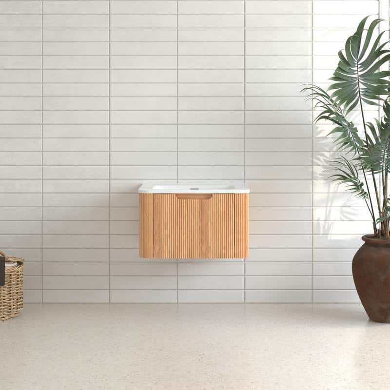 Floating Bathroom Vanity with Ceramic Sink Top Wall Mounted