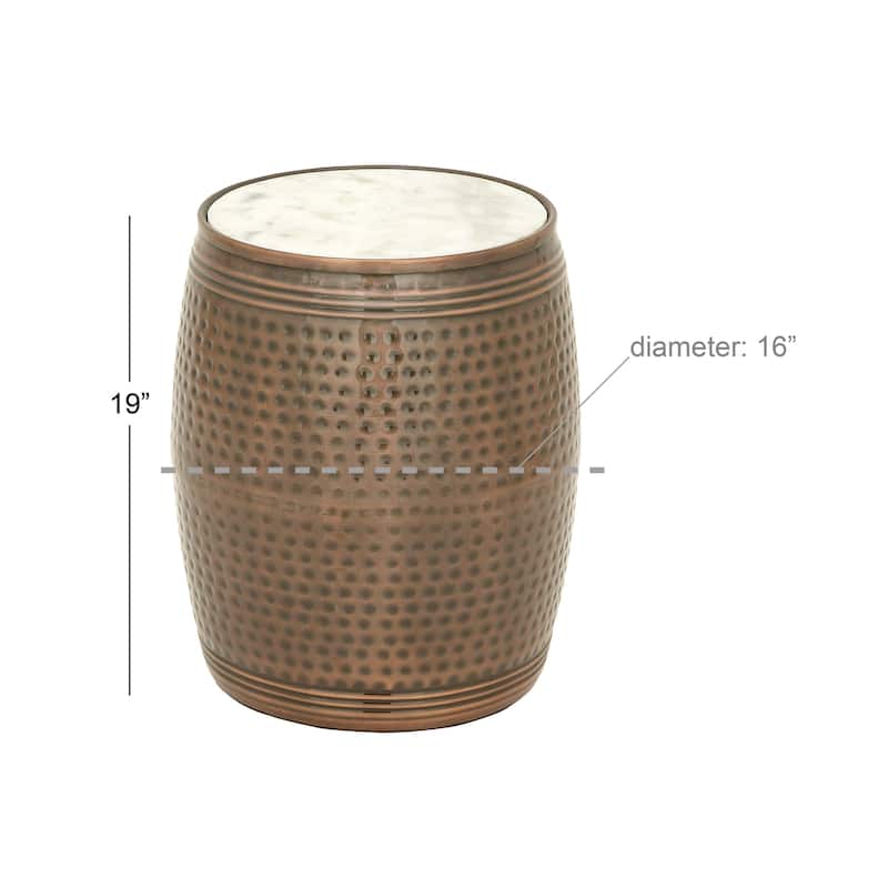 Brown Metal Accent Table with Marble Top