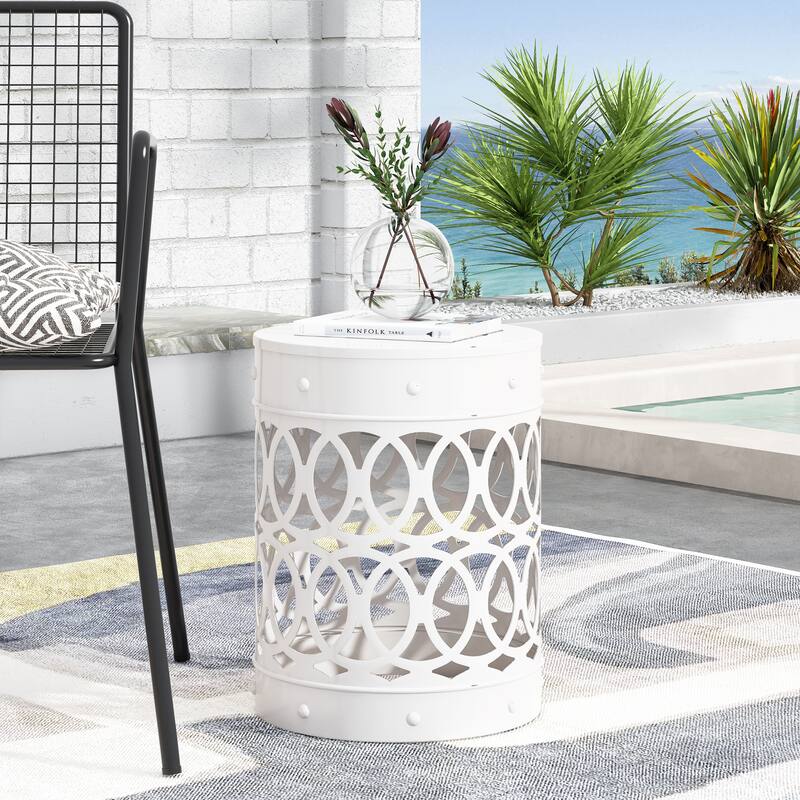 Metal End Table Outdoor Lace Cut Iron Side Table by Christopher Knight Home - White