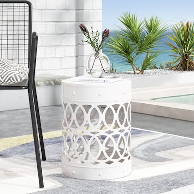 Metal End Table Outdoor Lace Cut Iron Side Table by Christopher Knight Home