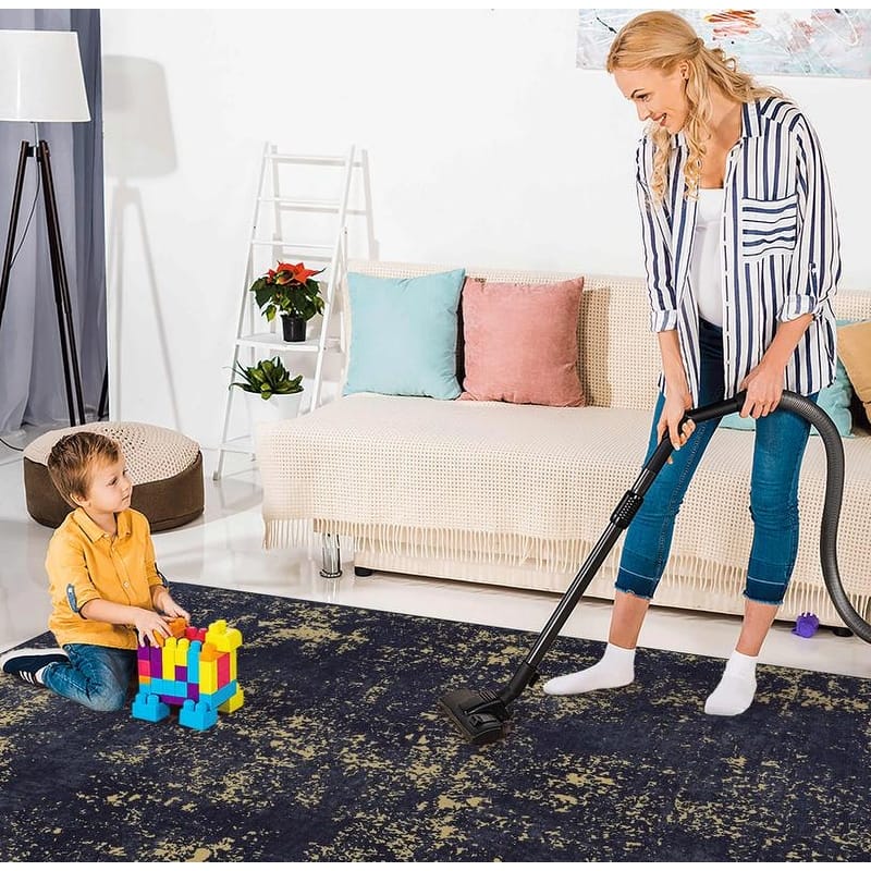 Black Gold 5'x8' Washable Rug - Non-Slip Low-Pile Vintage Area Rug