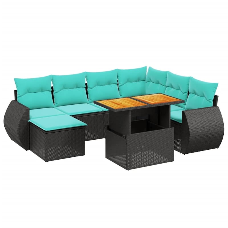 vidaXL Patio Sofa Set with Cushions Outdoor Furniture 8 Piece Poly Rattan - 24.4 x 24.4 x 27.2