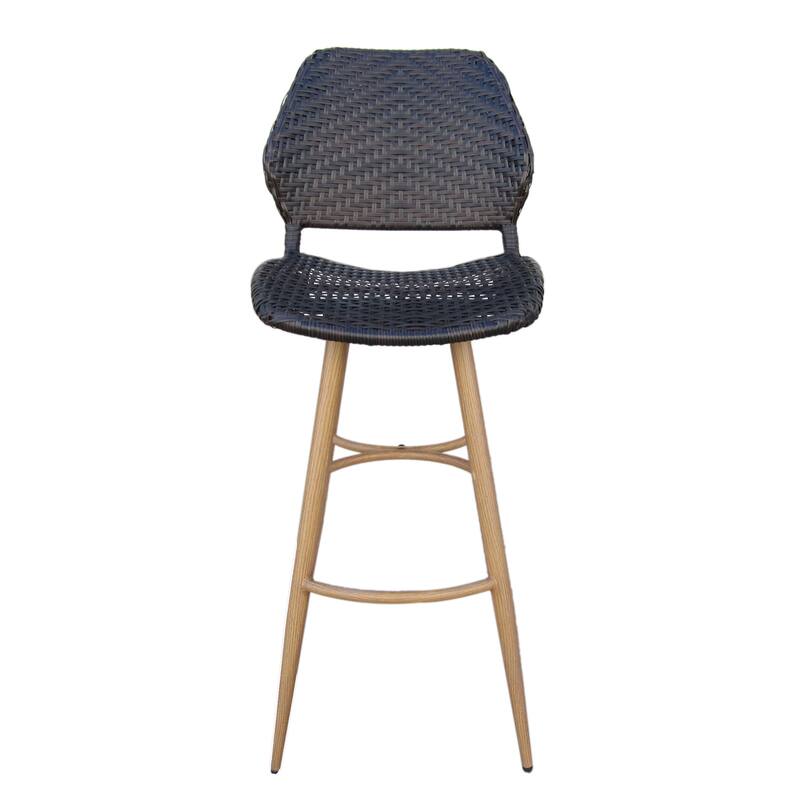 Roomfitters 2-Piece Outdoor Wicker Bar Stools, Modern Rattan Patio High Dining Chairs with Metal Legs and Footrest, Brown