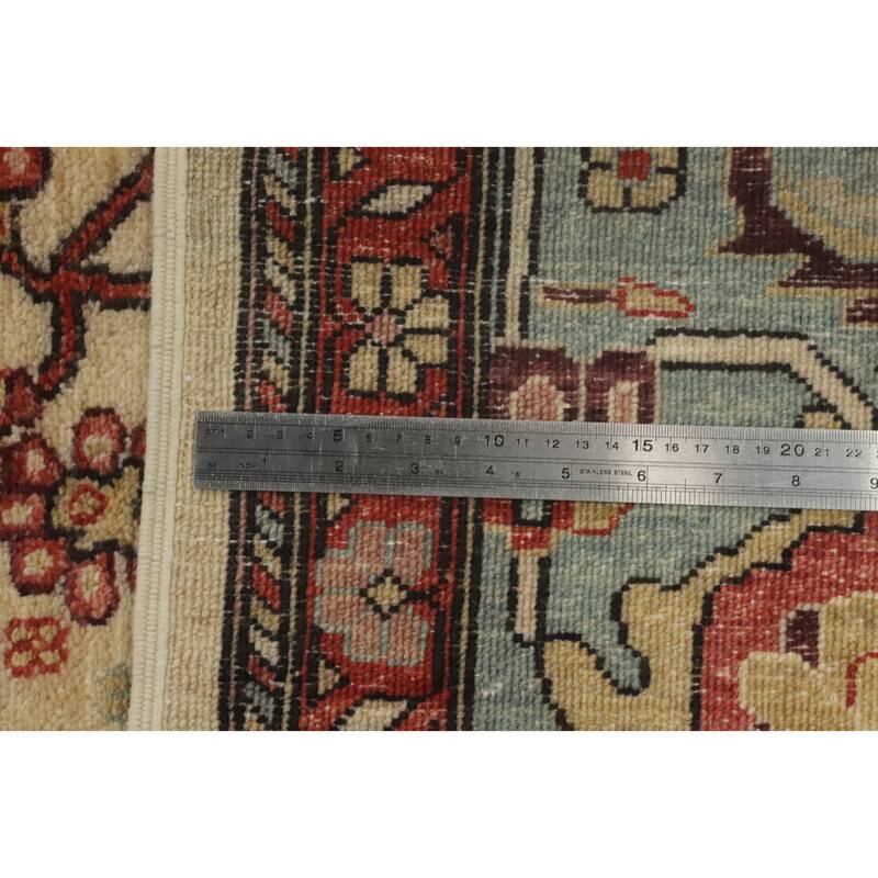 Hand Knotted Traditional Wool Beige Geometric Area Rug - 13' 7'' X 10' 3''