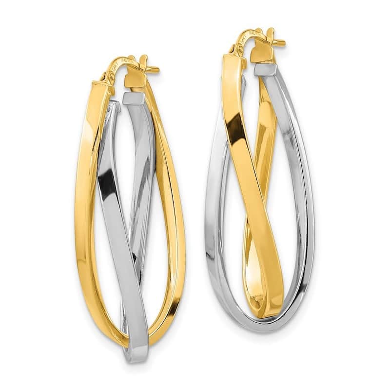 Curata 14k Two Tone Polished Oval 4x36mm Double Hoop Earringss